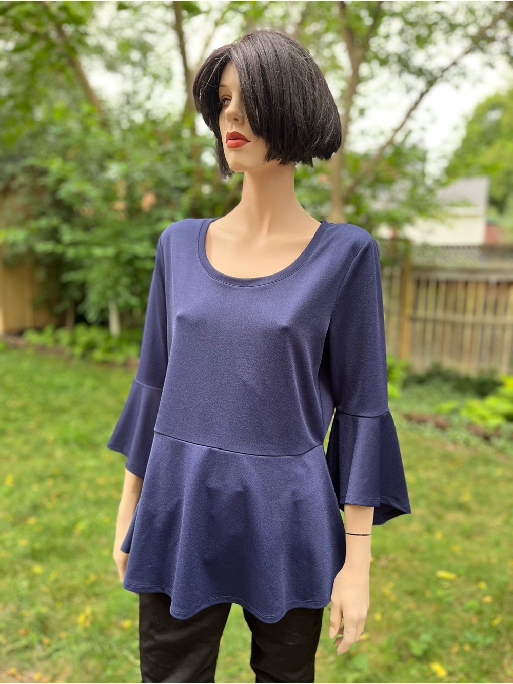 Isaac Mizrahi Navy Peplum Bell-Sleeve Tunic